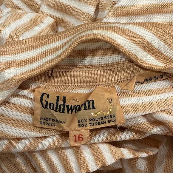 Goldworm 70s Tussah Silk Blend Beige Striped Long Sleeve Vintage Dress Size 16 - Picture 8 of 12